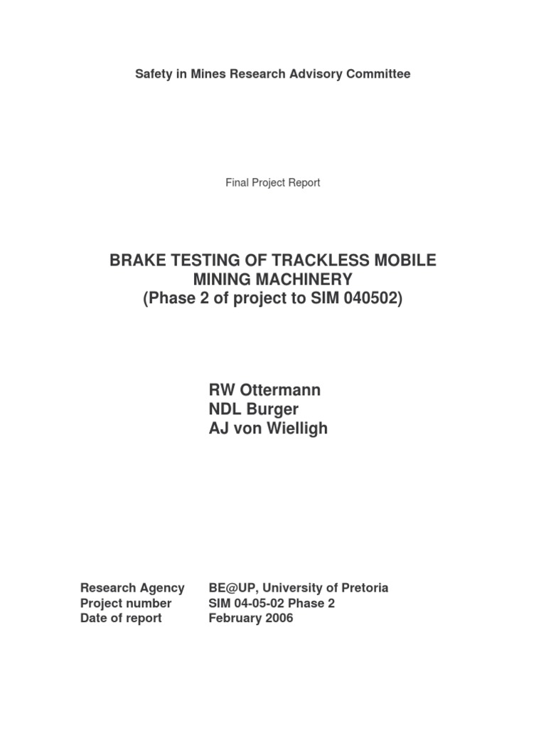 SIM 040502 Brake Testing of Trackless Mobile Equipment Report Phase 2 ...