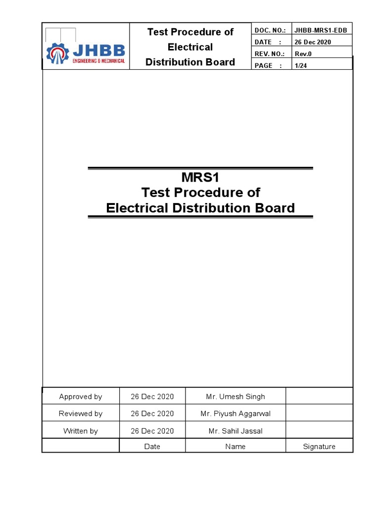 Electrical Distribution Board Test Procedure | PDF | Spectral Density ...