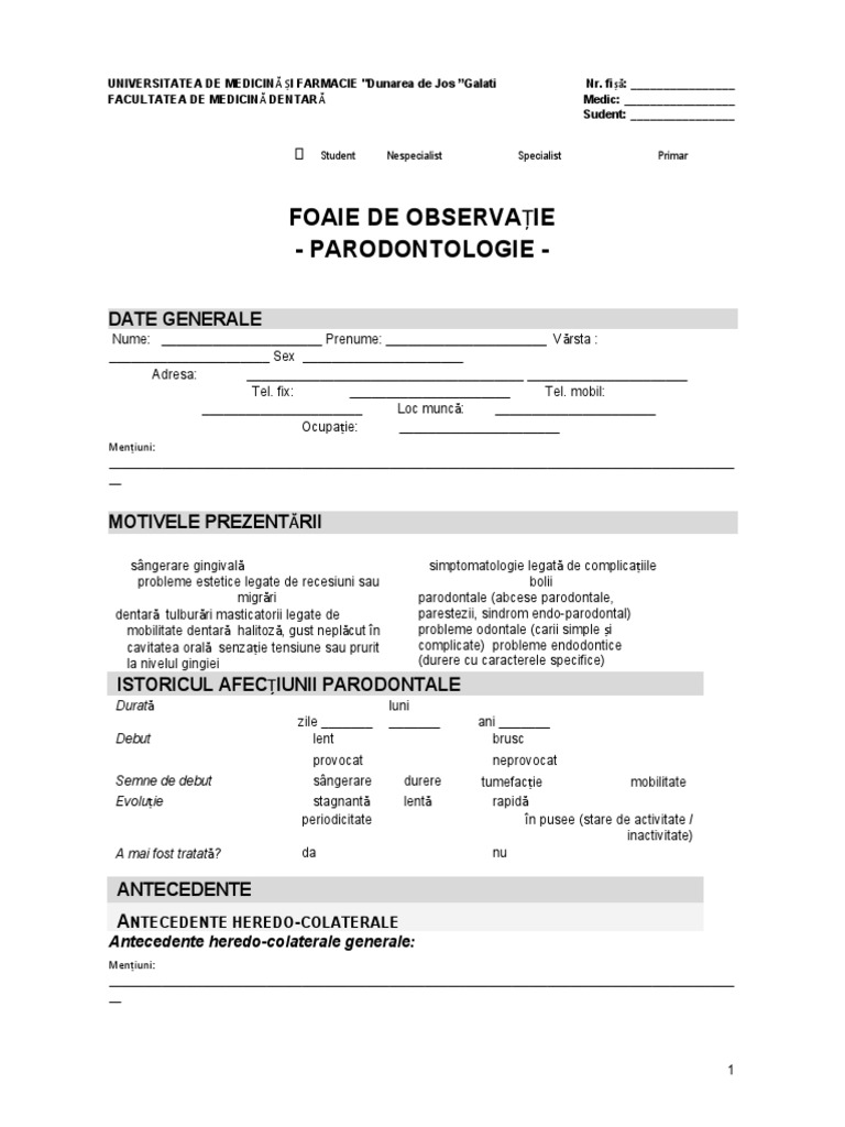 Fisa Observatie Parodontologie | PDF