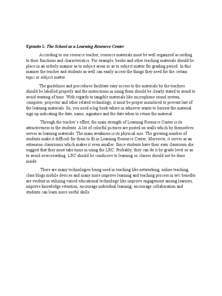 Episode 1 the school as a learning resource center pdf educational