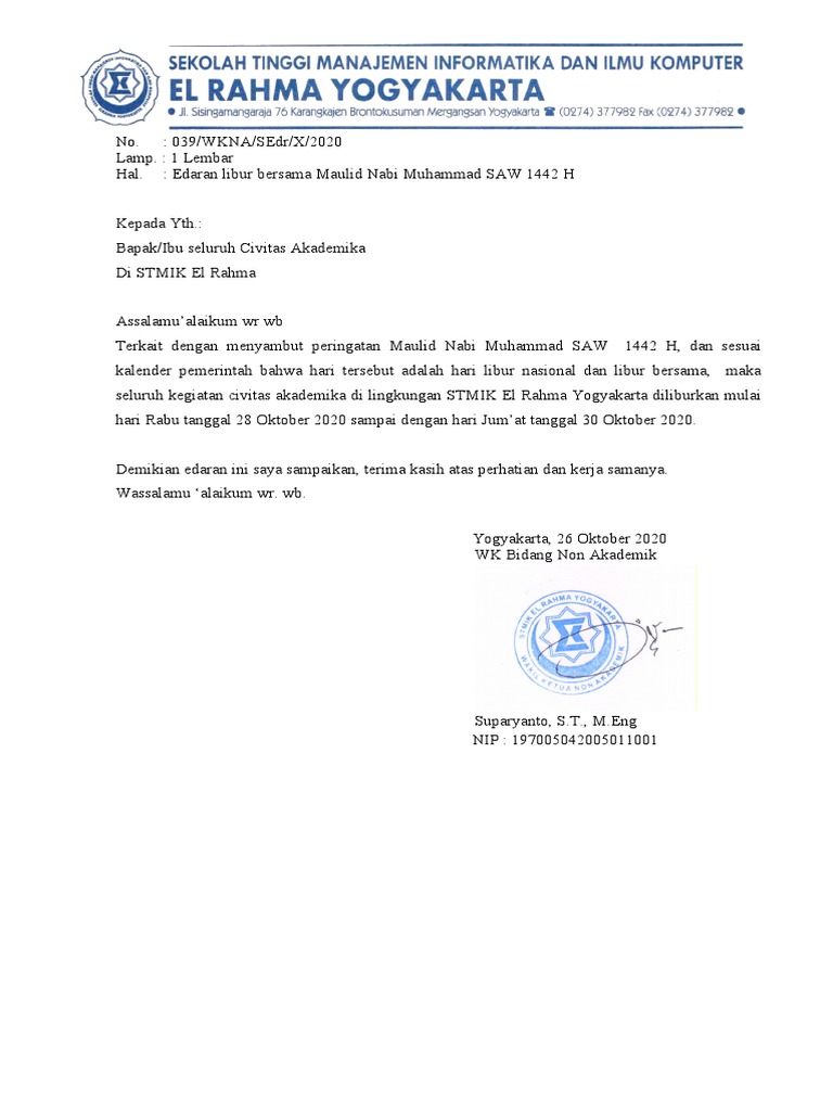 Surat Edaran Pemberitahuan Libur Maulid Nabi Muhammad vrogue.co