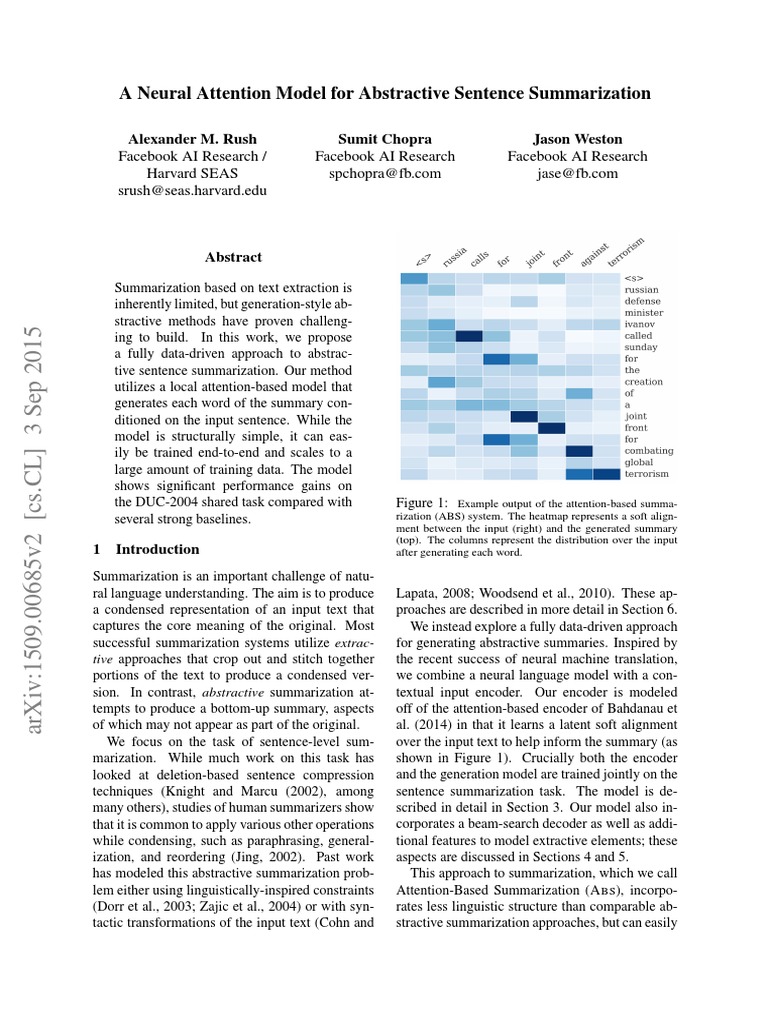 A Neural Attention Model For Abstractive Sentence Summarization | PDF ...