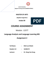 Course Assignment: Language Analysis and Language Learning 681 Assignment 2