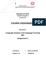 Course Assignment: Language Analysis and Language Learning 681 Assignment 1
