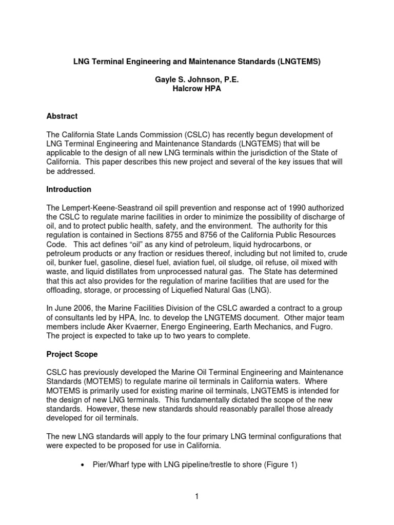 LNG Terminal Engineering Standards in CA | PDF | Liquefied Natural Gas ...