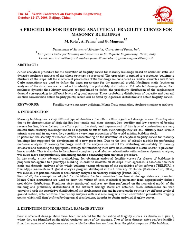 Analytical Fragility Curves for Masonry | PDF | Monte Carlo Method ...