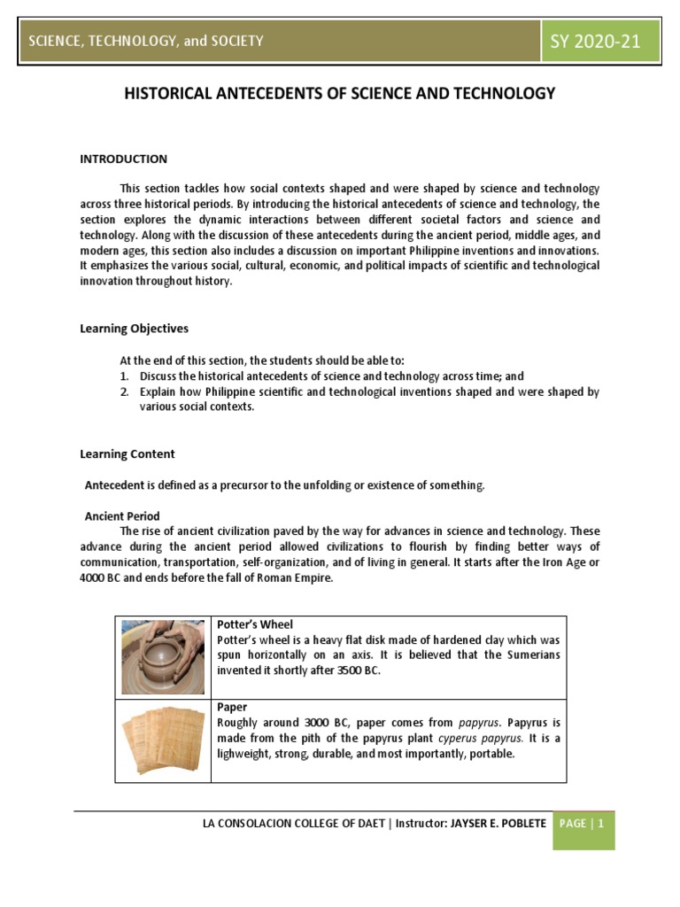 Historical Antecedents of Science & Tech | PDF | Loom | Weaving