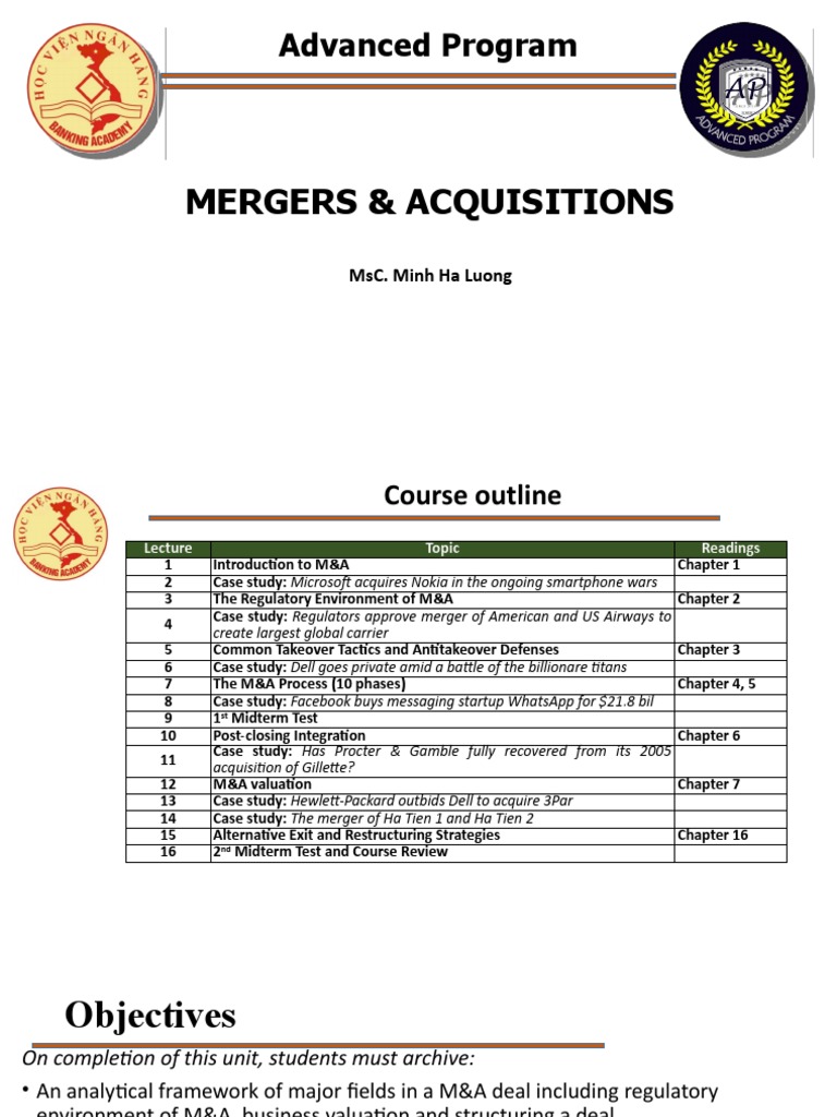 L1,2 - Introduction To M - A | PDF | Mergers And Acquisitions | Price ...
