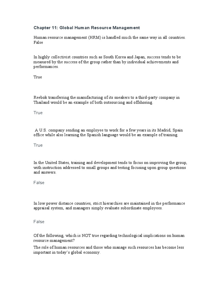 Chapter 11: Global Human Resource Management | PDF | Human Nature ...