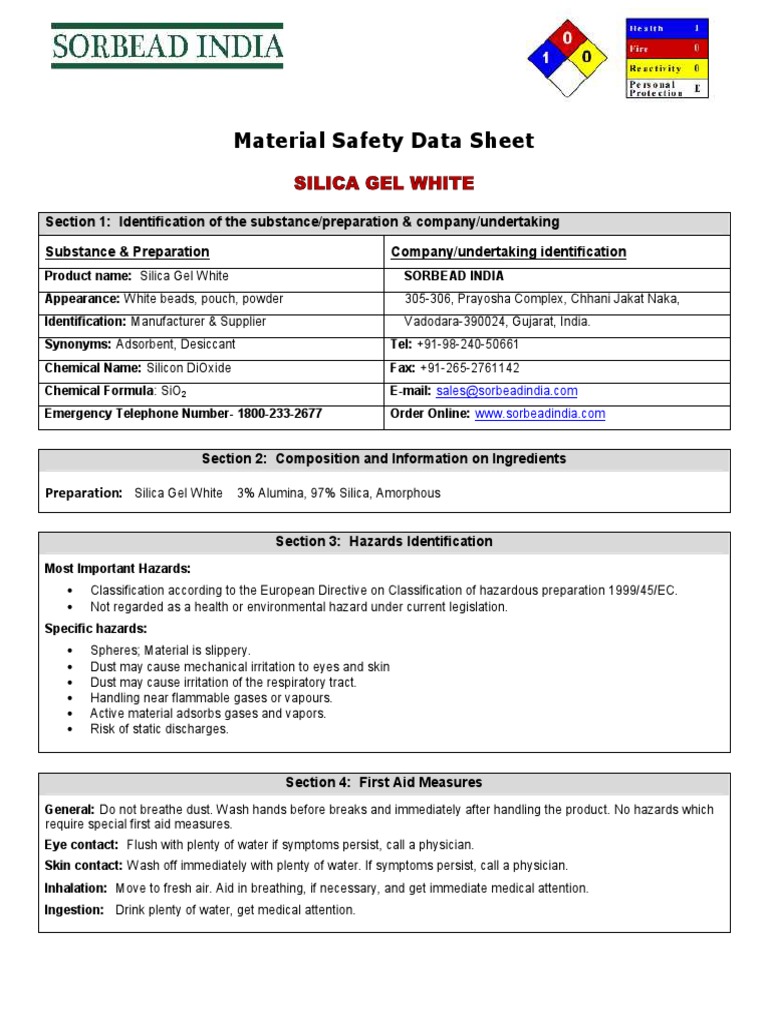 Silica Gel White MSDS PDF Silicon Dioxide Chemistry
