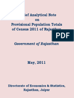 A Brief Analytical Note On The Provisional Population Tptals of Census 2011 For Rajasthan 2011