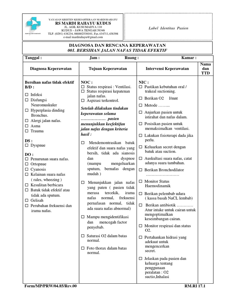001 Bersihan Jalan Nafas Tidak Efektif Pdf