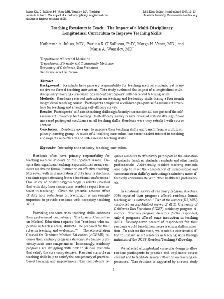 Enhancing Resident Teaching Skills | PDF | Residency (Medicine ...