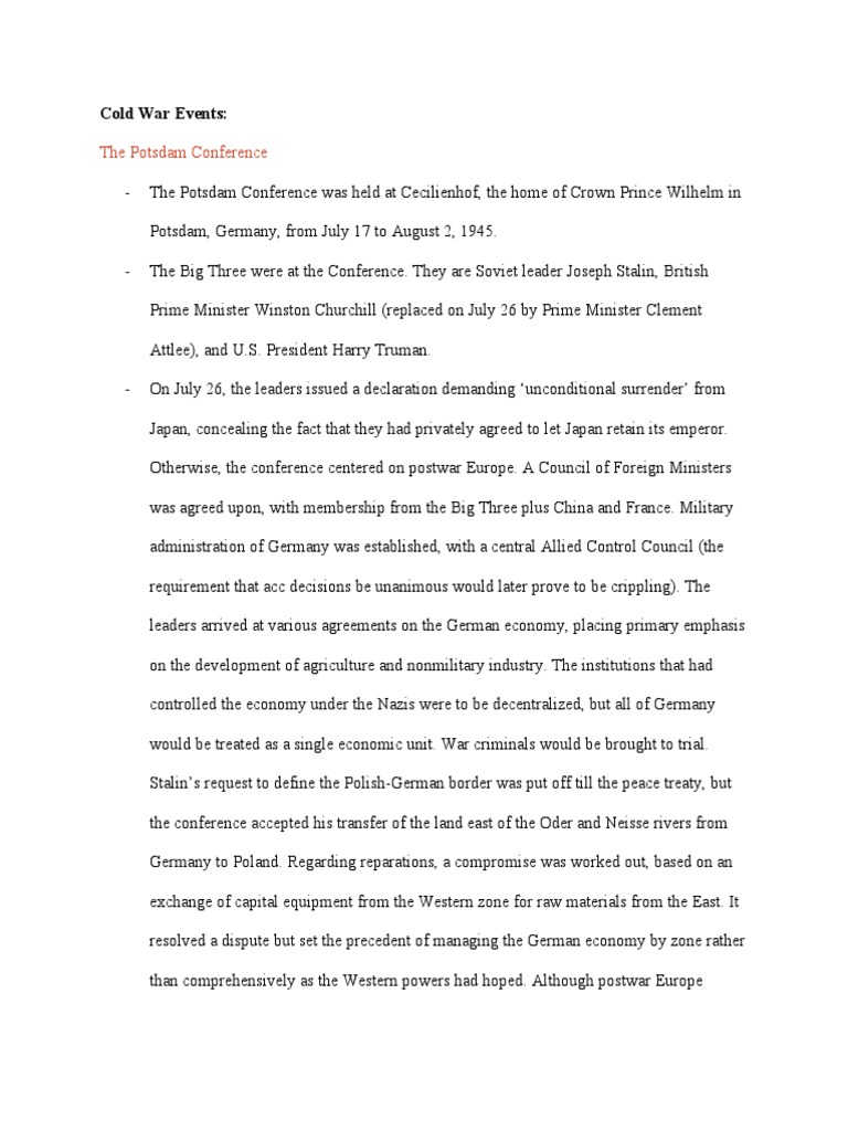 The Potsdam Conference Cold War Events PDF Cold War European Union