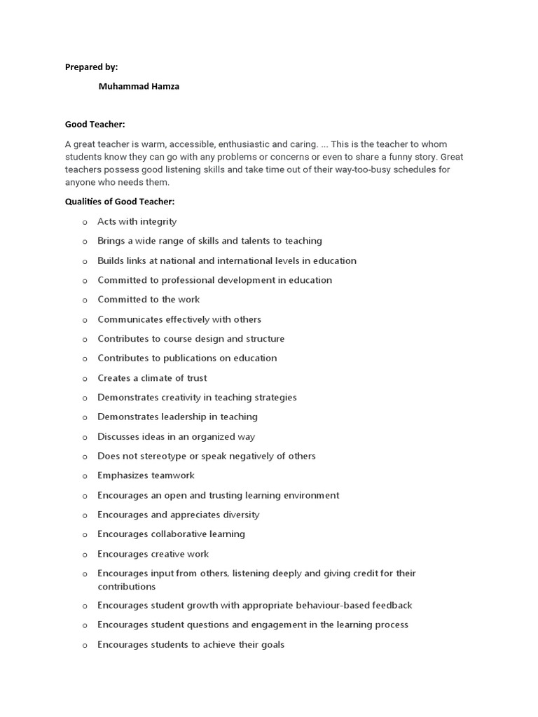 Qualities of Good Teacher | PDF | Teachers | Creativity