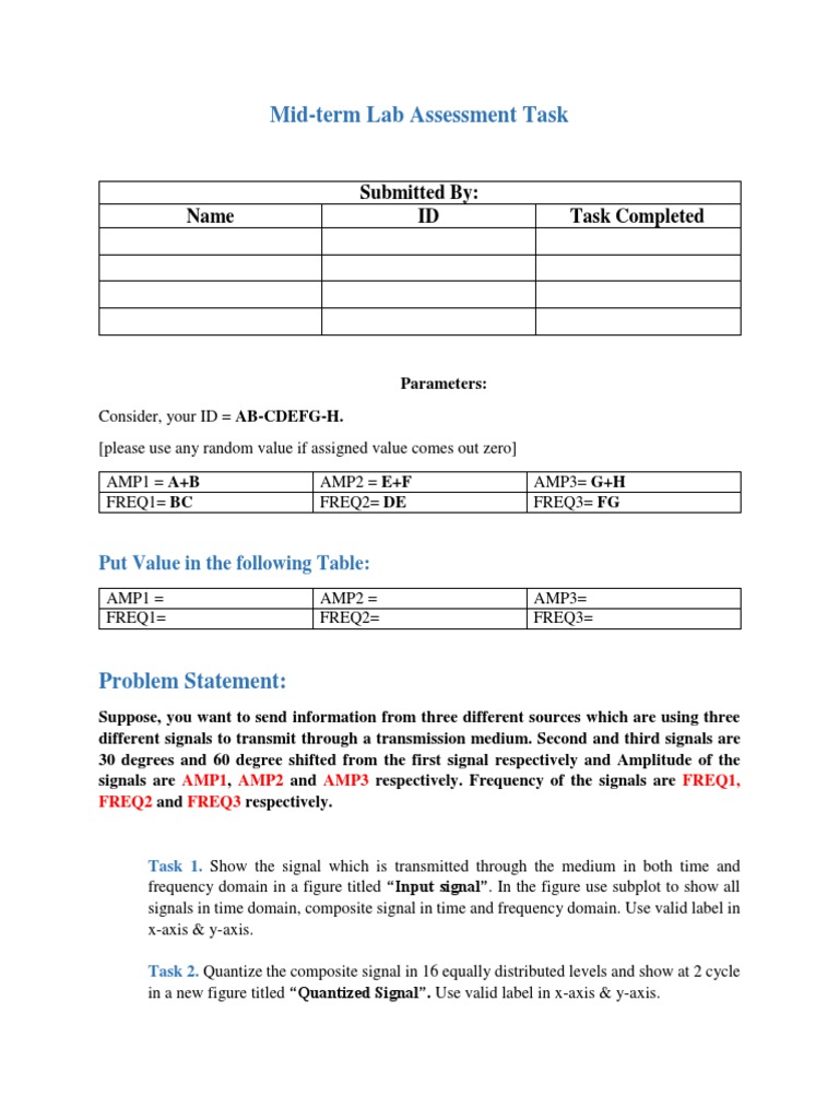 Mid-Term Lab Assessment Task: Submitted By: Name ID Task Completed ...