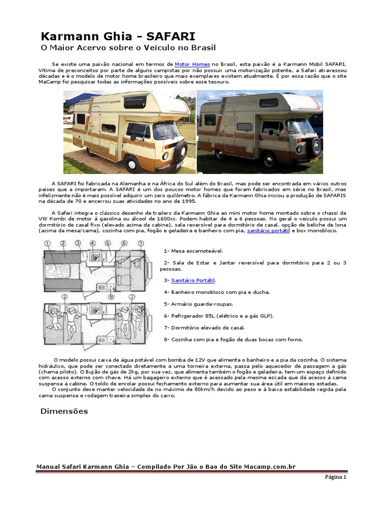 Manual Safari Karmann Ghia PDF Pneu Motores