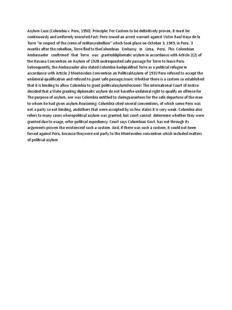 Asylum Case: Columbia v. Peru 1950 | PDF | Politics | Law