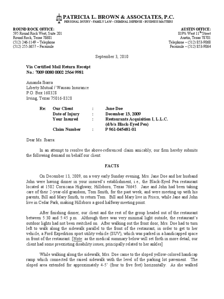 Slip and Fall Demand Letter Sample | PDF | Musculoskeletal System ...