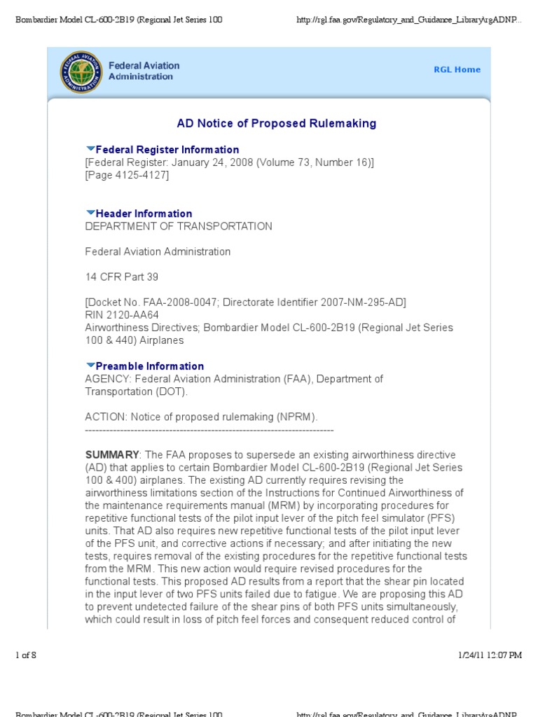 Proposed AD for Bombardier CL-600-2B19 | PDF | Federal Aviation ...