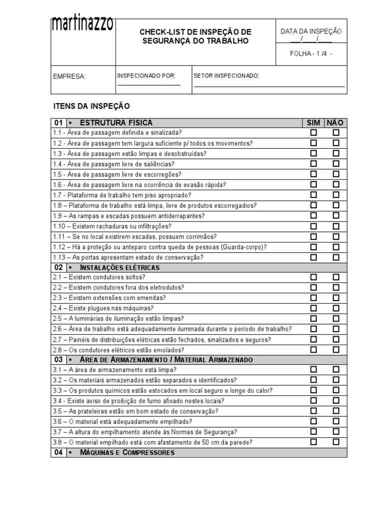 Checklist Inspeção Geral | PDF | Segurança | Máquinas