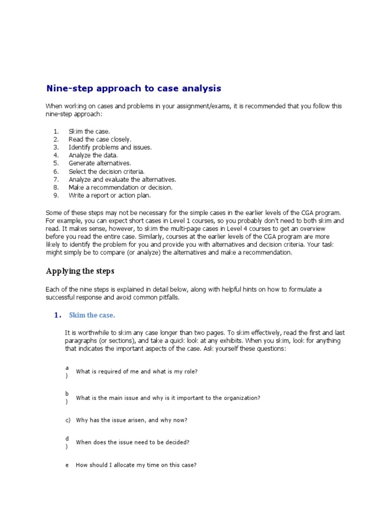 Nine-Step Case Analysis Guide | PDF | Accounting | Decision Making