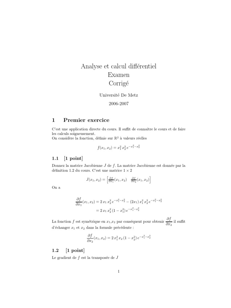 Corrigé Examen Calcul Différentiel L3 | PDF | Division | Continuité
