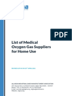 List of Medical Oxygen Gas Suppliers For Home Use