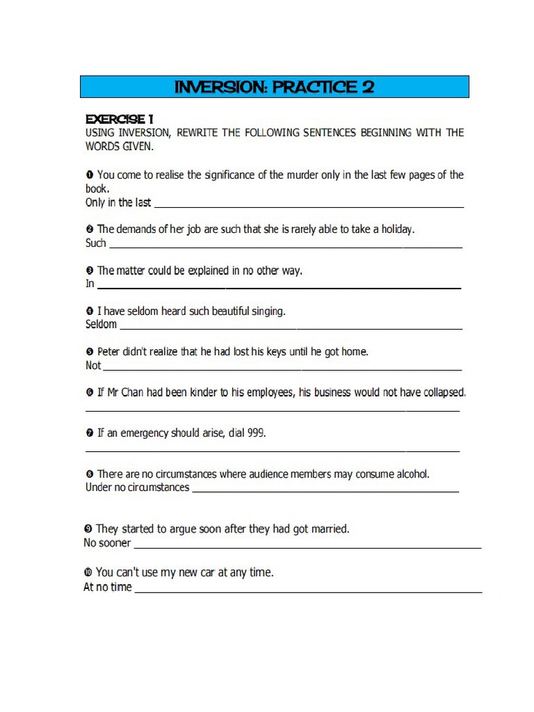 HOMEWORK - Inversion and Cleft Sentences | PDF