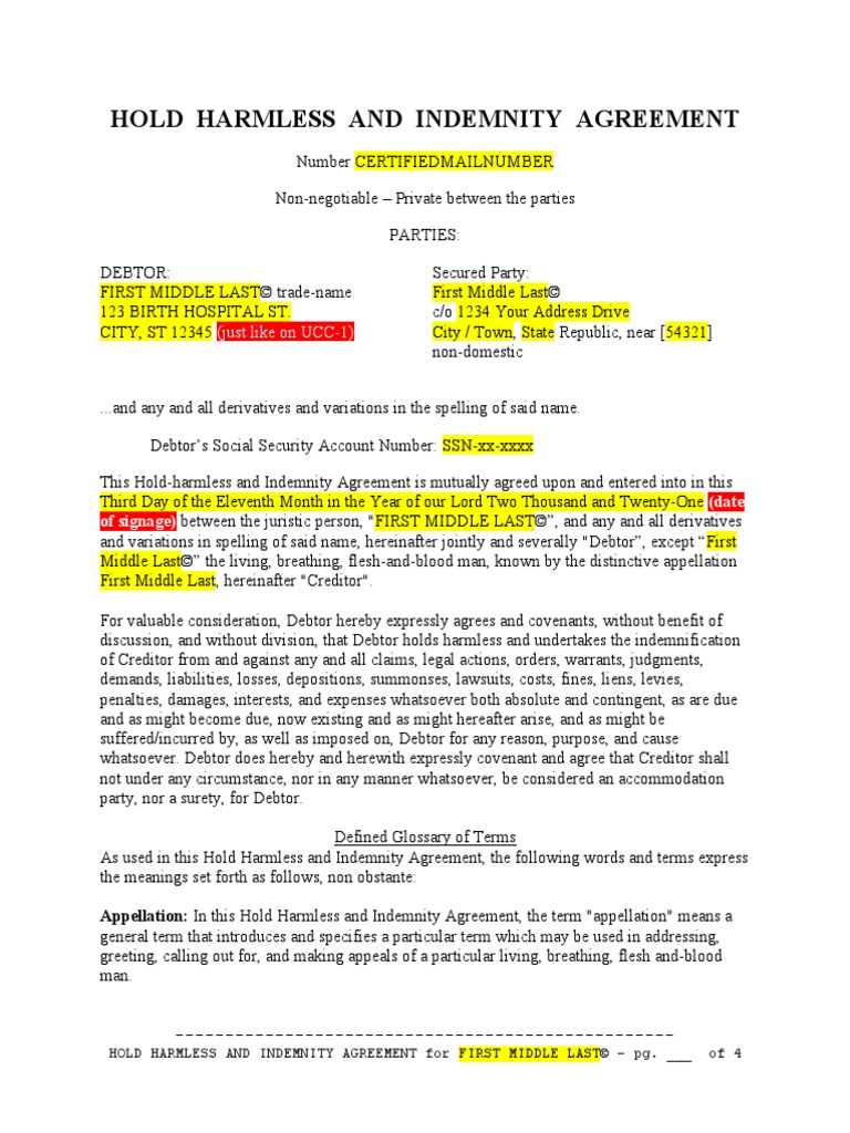 Indemnity Agreement Template | PDF | Politics