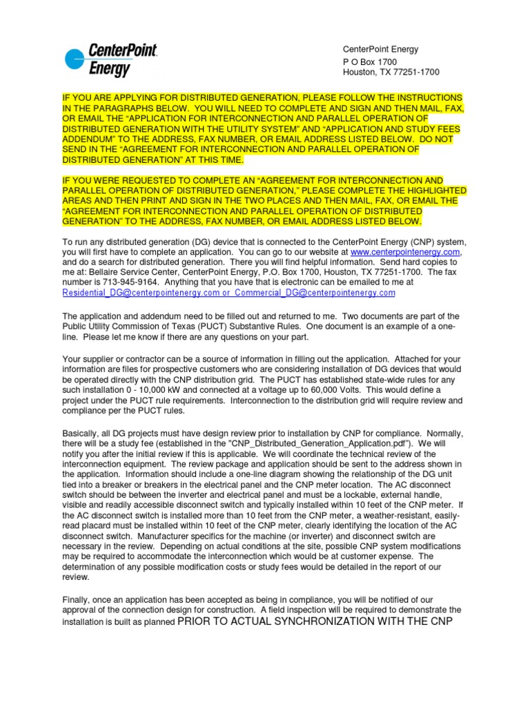CenterPoint Energy DG Application Guide | PDF | Technology & Engineering