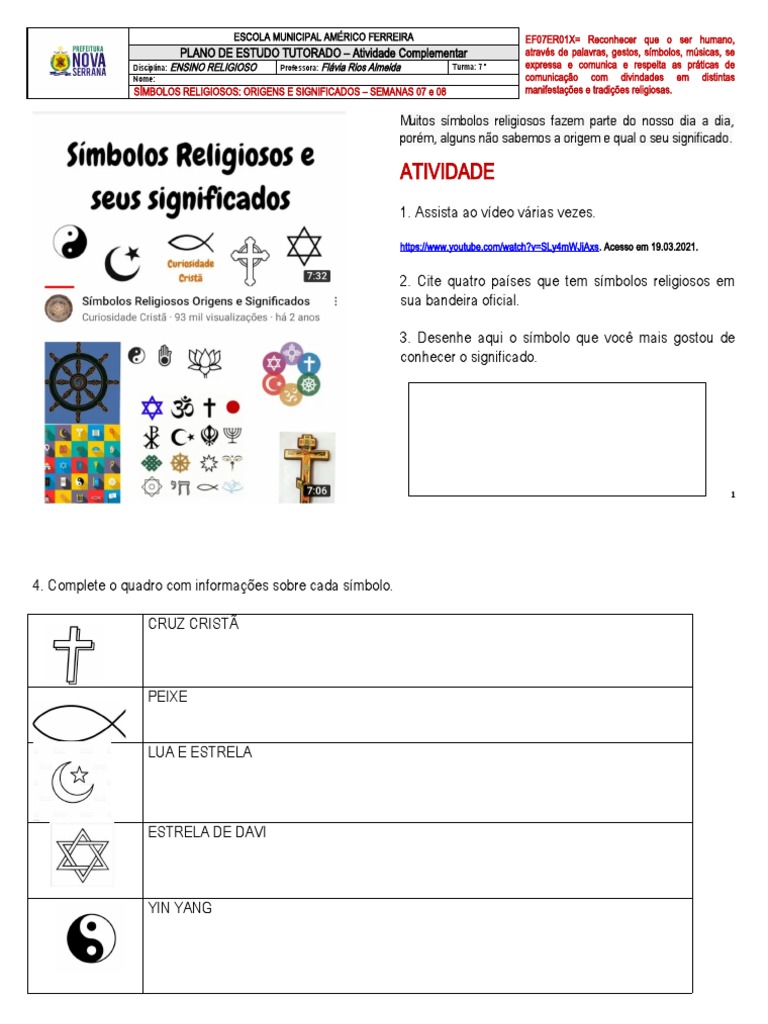 Atividade sobre Símbolos Religiosos | PDF