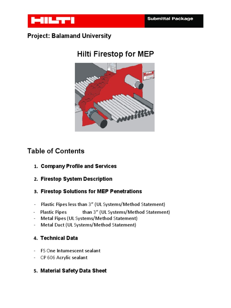 Hilti Firestop Submittal Balamand University PDF Drywall Carbon