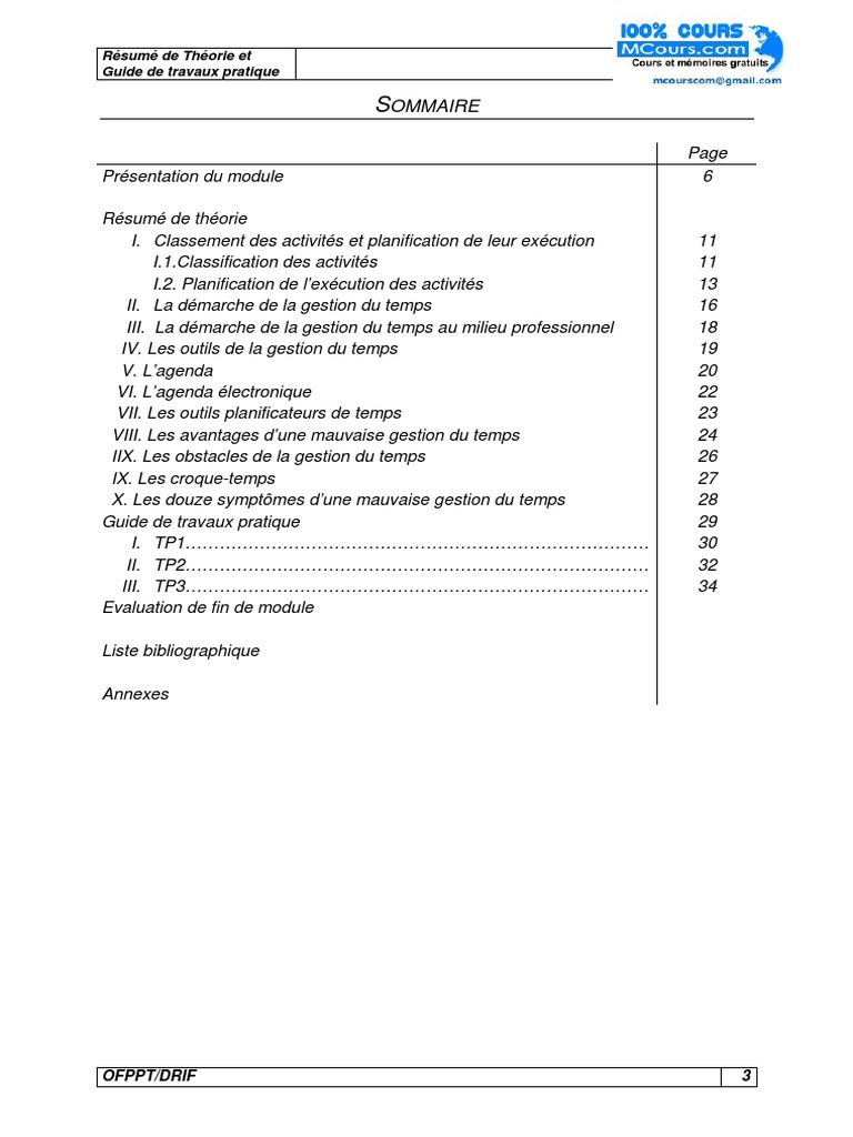 Gestion du Temps : Théorie et Pratique | PDF