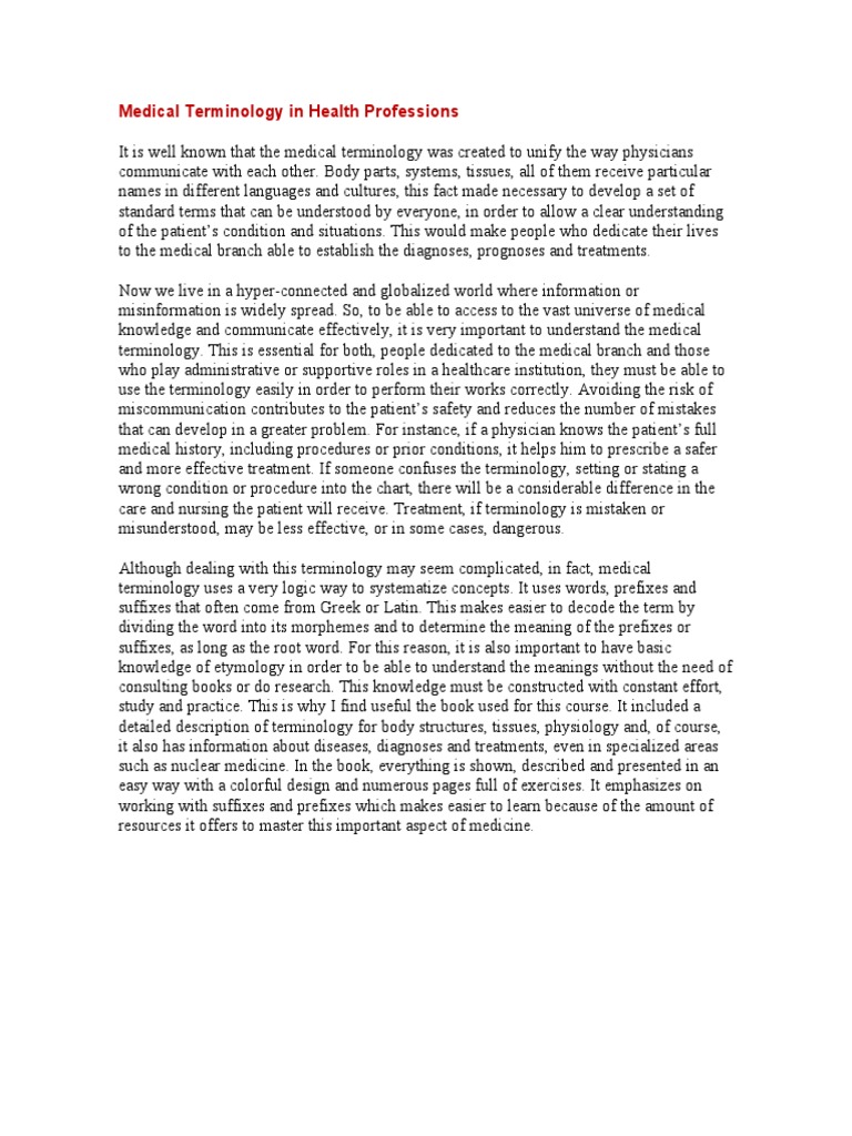 Medical Terminology in Health Professions | PDF | Health Care | Primary ...