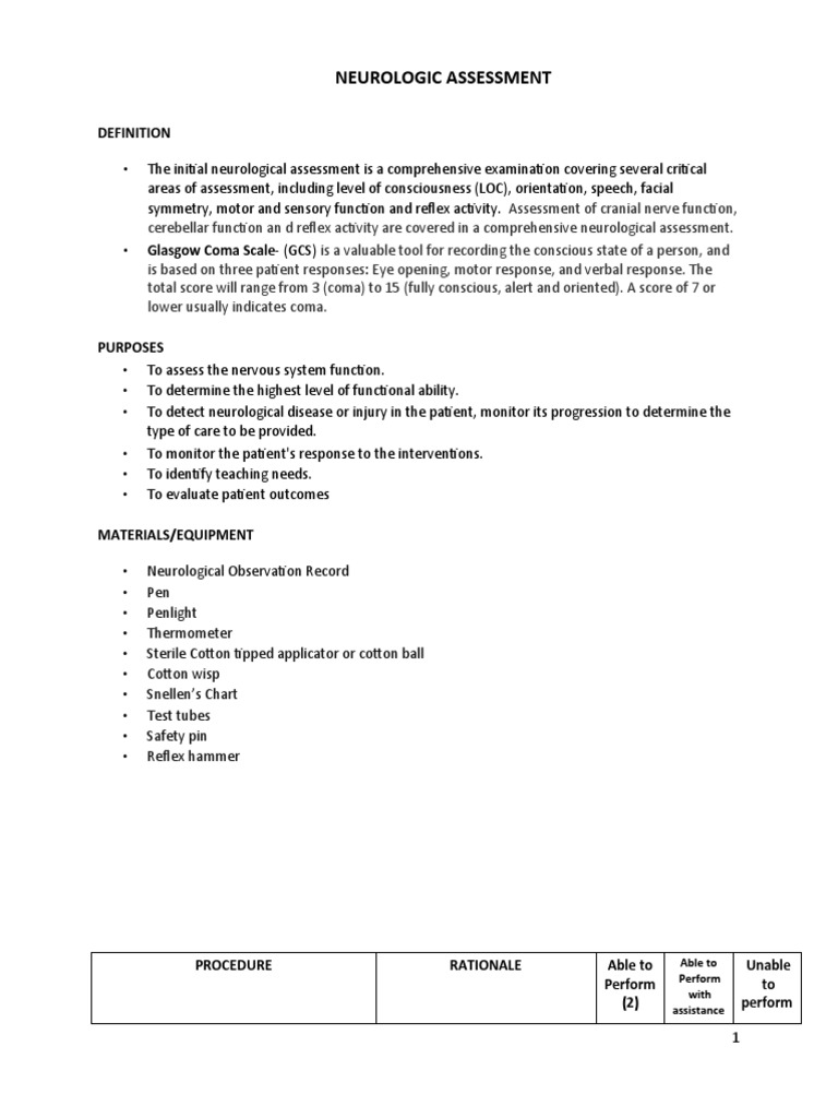 Neurologic Assessment Rationale | PDF