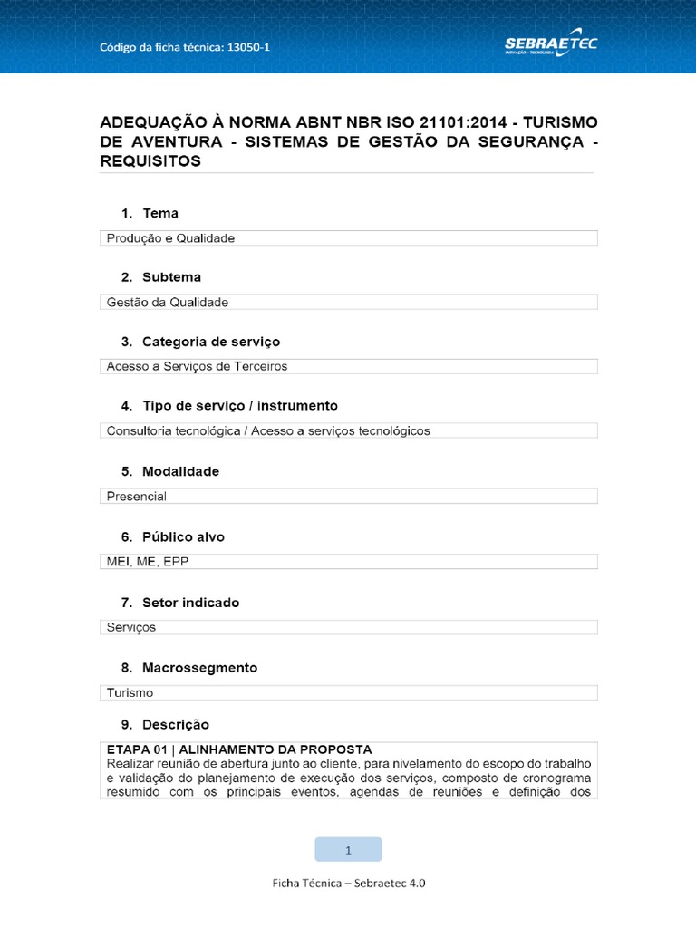 Adequação À Norma Abnt NBR Iso 21101 - Turismo de Aventura - Sistemas ...