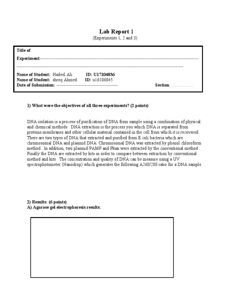 Mol. Bio. Lab (Lab Report1) | PDF