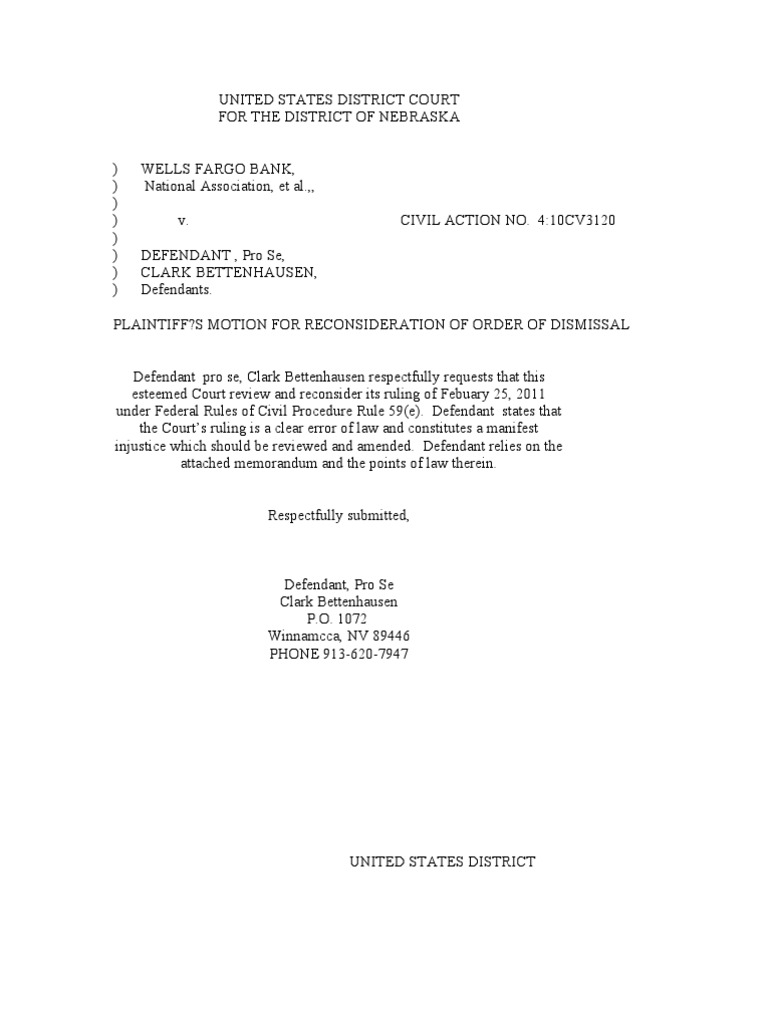 Bettenhausen Motion To Reconsider Summary | PDF | Summary Judgment ...