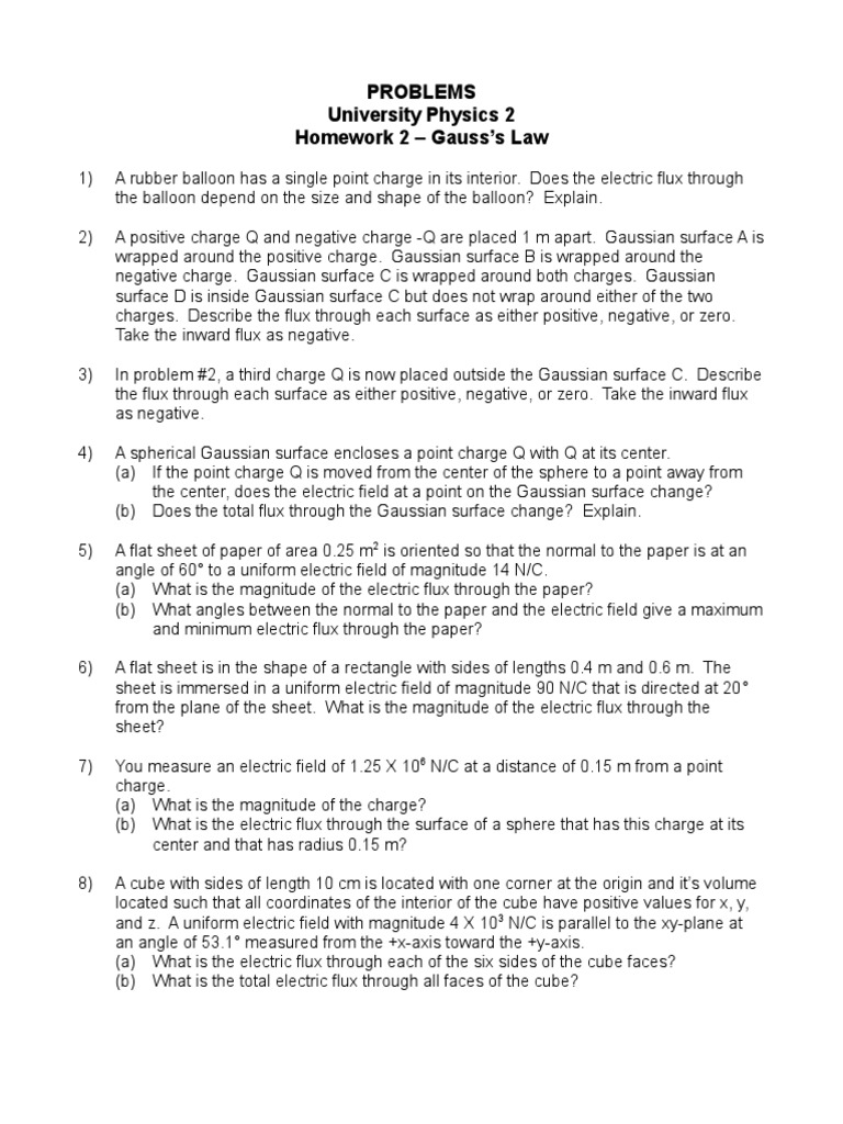 Gauss's Law Problem Set and Solutions | PDF