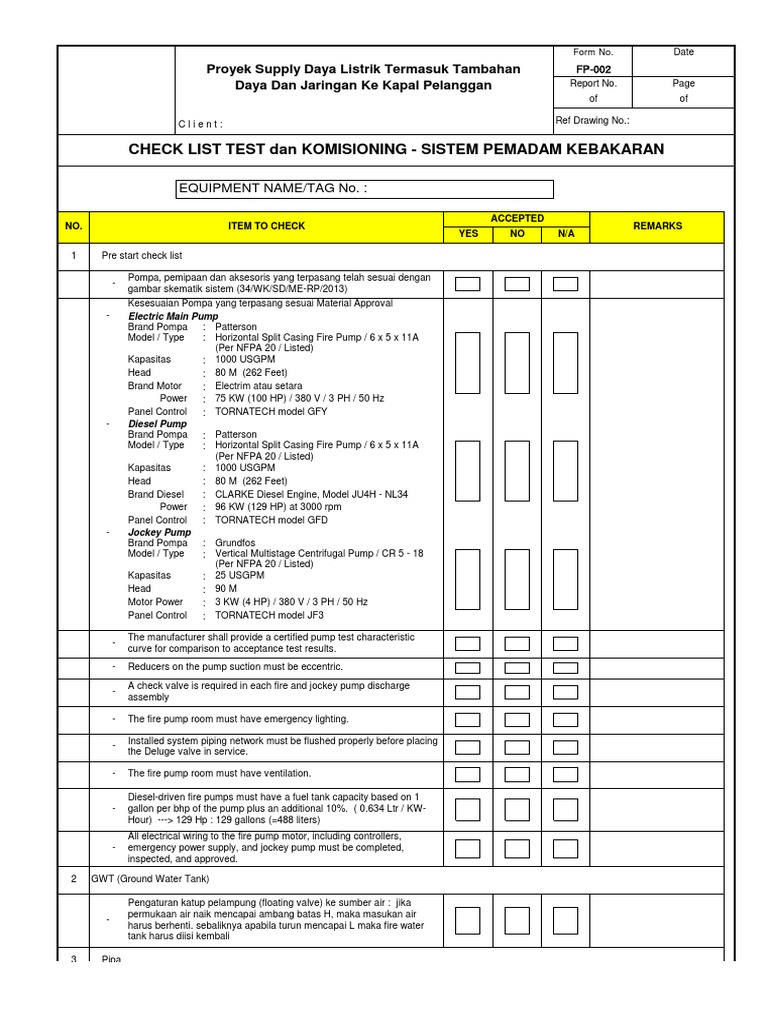 Fire Pump Commissioning Checklist | PDF | Pump | Flow Measurement