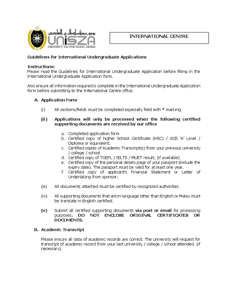 Guidelines For International Undergraduate Applications | PDF | Career ...