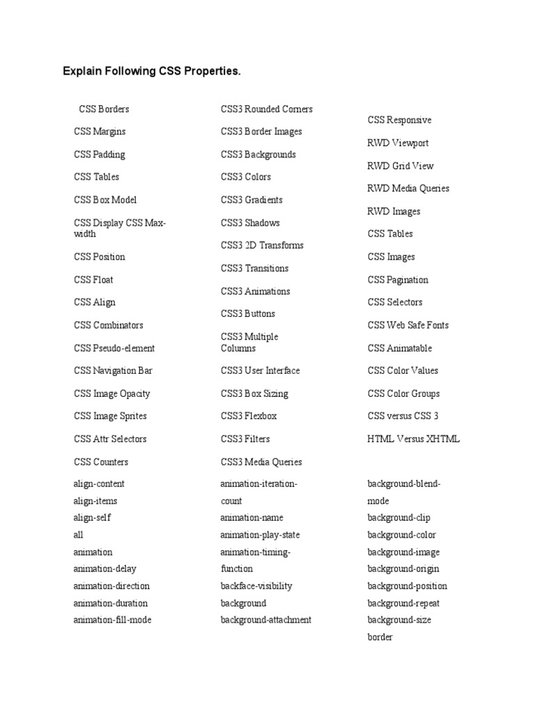 Explain Following CSS Properties | PDF | Html | Hyperlink
