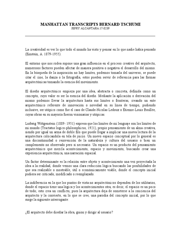 Los Manhattan Transcripts Sintesis | PDF | Esencia | Arquitecto