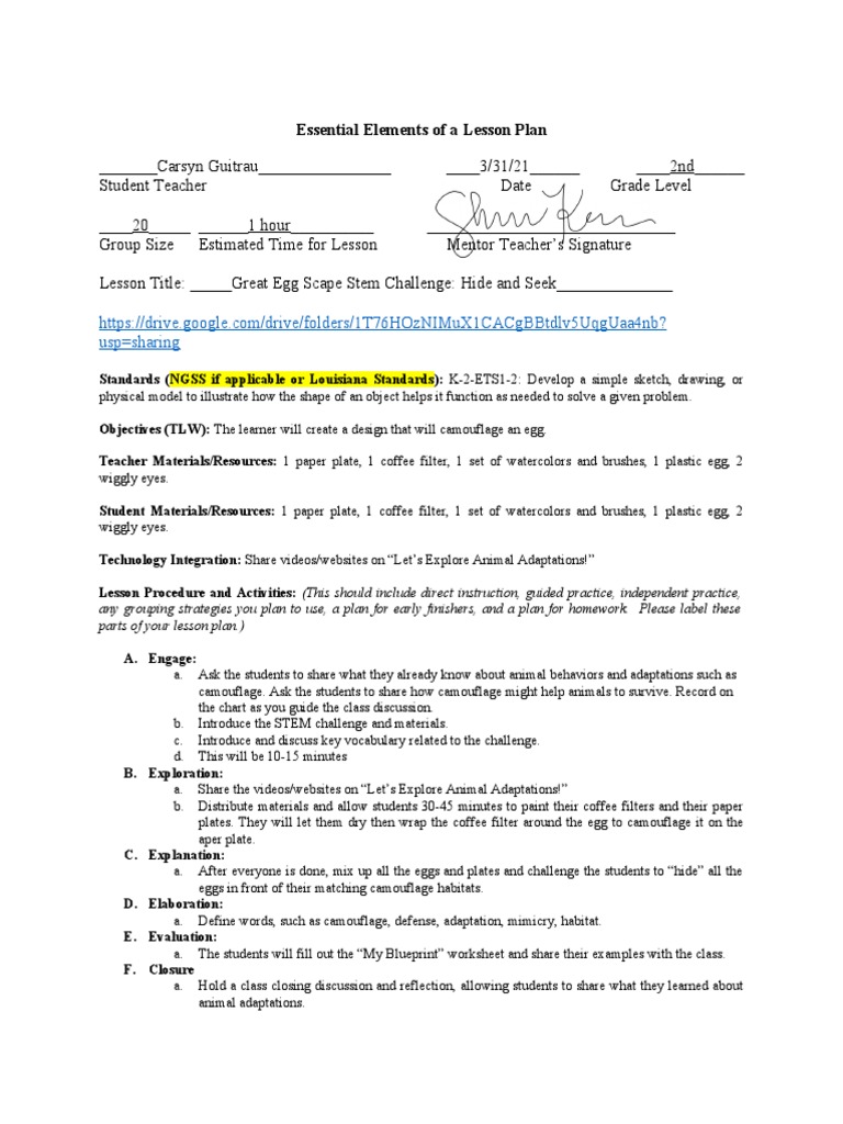 Guitrau Science Lesson Plan 1 | PDF | Camouflage | Lesson Plan