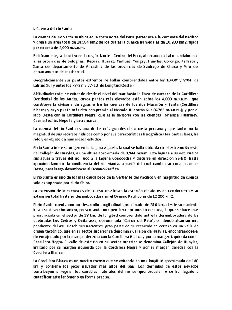 Cuenca y características del río Santa | PDF | Cuerpos de agua ...