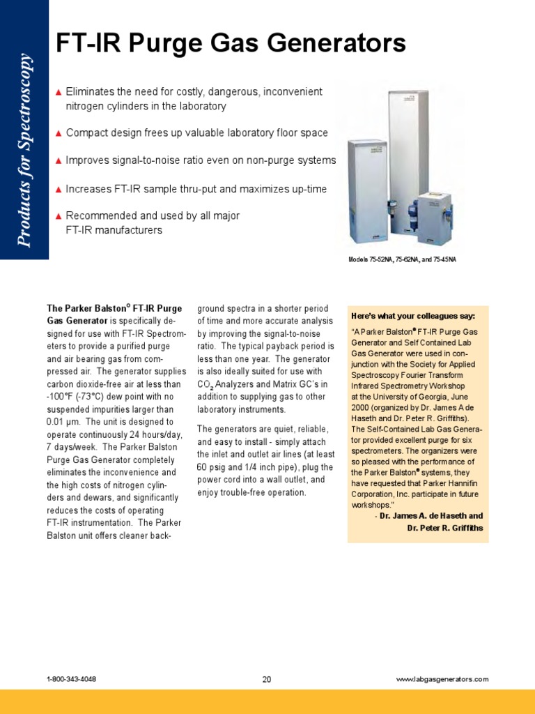 Balston AGS H Catalog FTIR Gas Generators Section PDF Spectroscopy