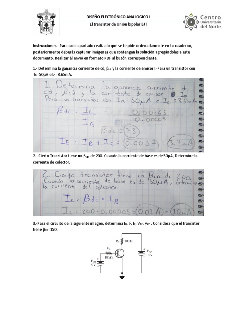 BJT Ejercicios Emisor Comun PDF Transistor de unión bipolar