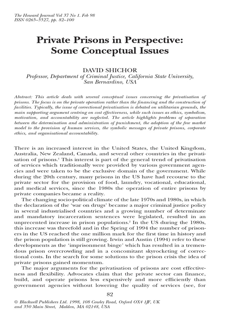 Private Prisons in Perspective Some Conceptual Issues PDF Private Prison Prison