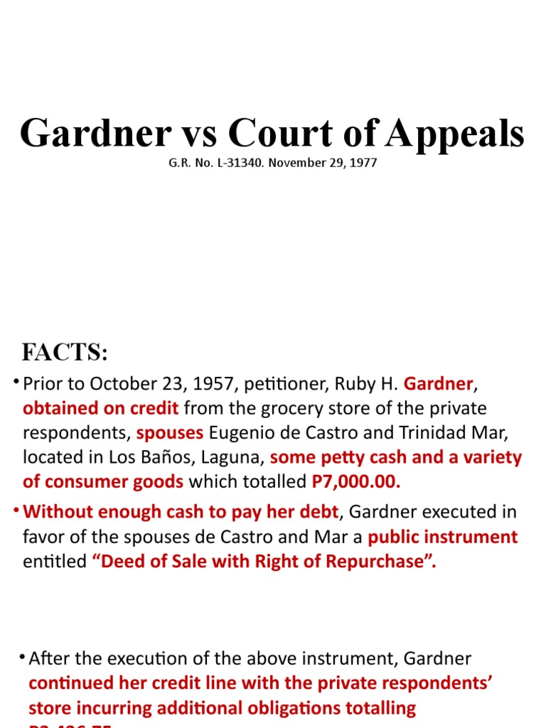 Gardner Vs Court of Appeals PDF Mortgage Law Private Law